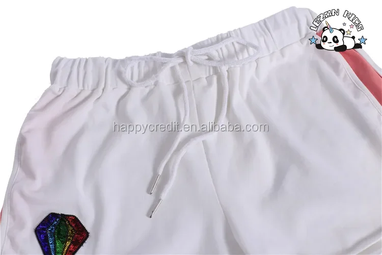 LEZONKIDS - Conjunto de Roupas de Lantejoulas para Meninas Personalizado com Remendo de Aplicação de Diamante para Verão